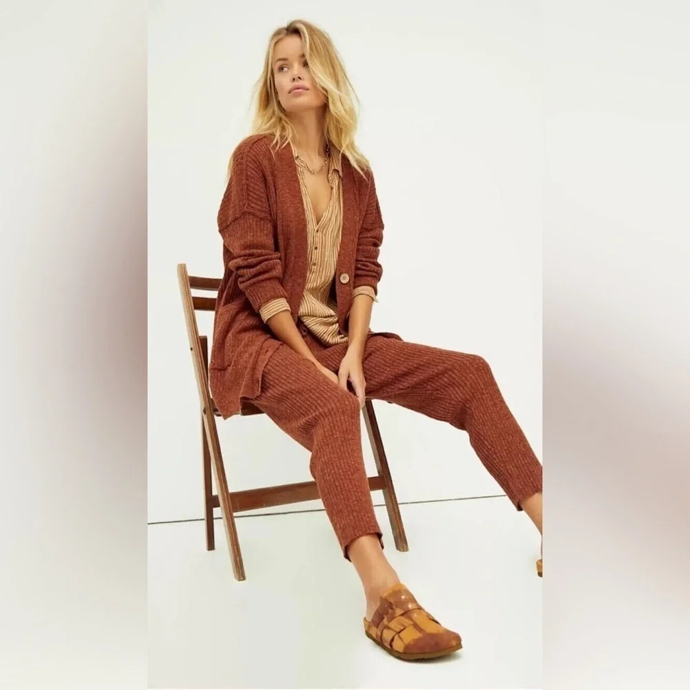 Free People Beach Maiya Burnt Orange Lounge Linen Blend pants size Medium 70s